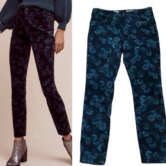 Pilcro and the Letterpress Script Velvet Ankle Jeans Navy Blue Floral Size 27 - Picture 1 of 15